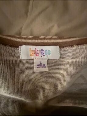 LuLaRoe Caroline Knit Top - Taupe and Brown Print